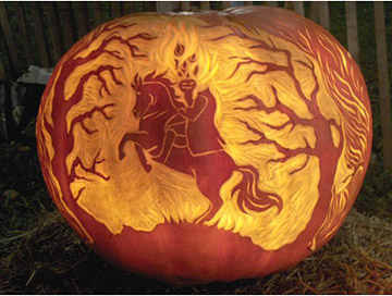 The Headless Horseman pumpkin curving