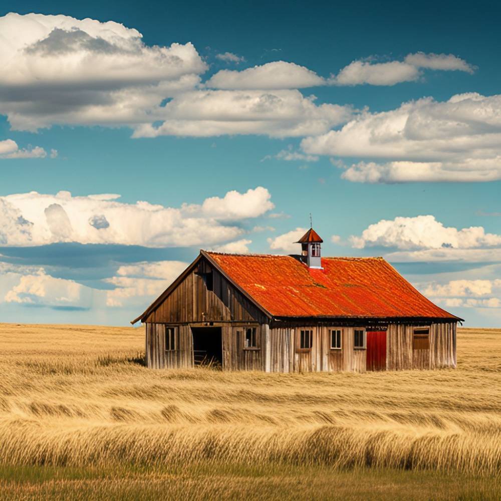 big horse barn on grass