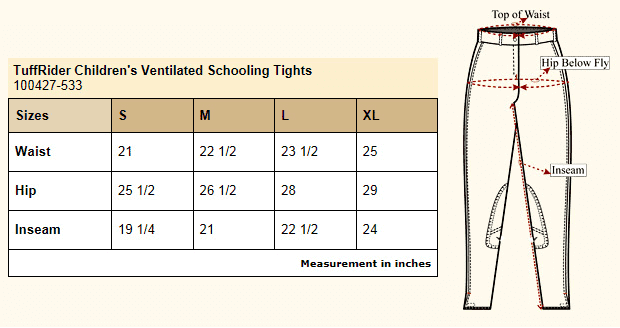 children horse riding breeches size chart