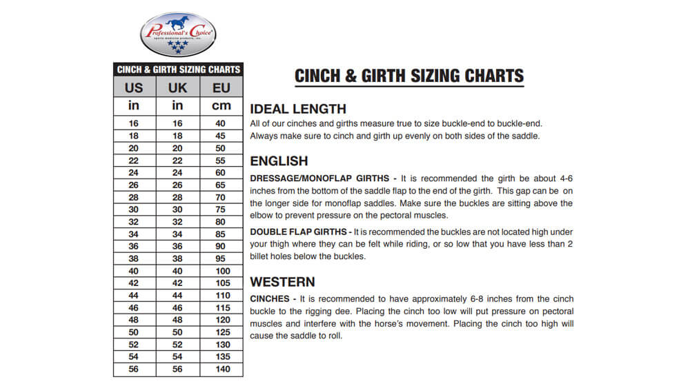 cinch sizing chart