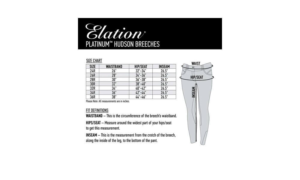 elation breeches size chart