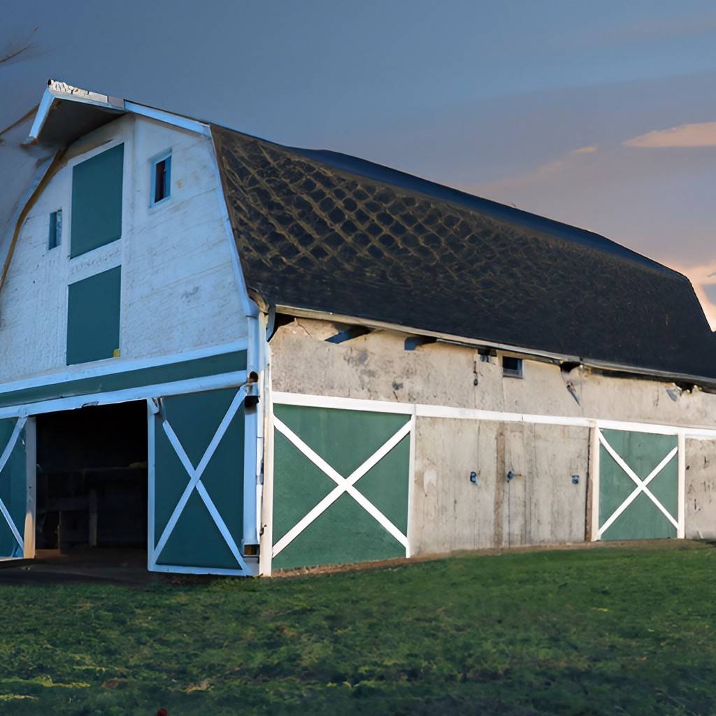 horse barn with green doors