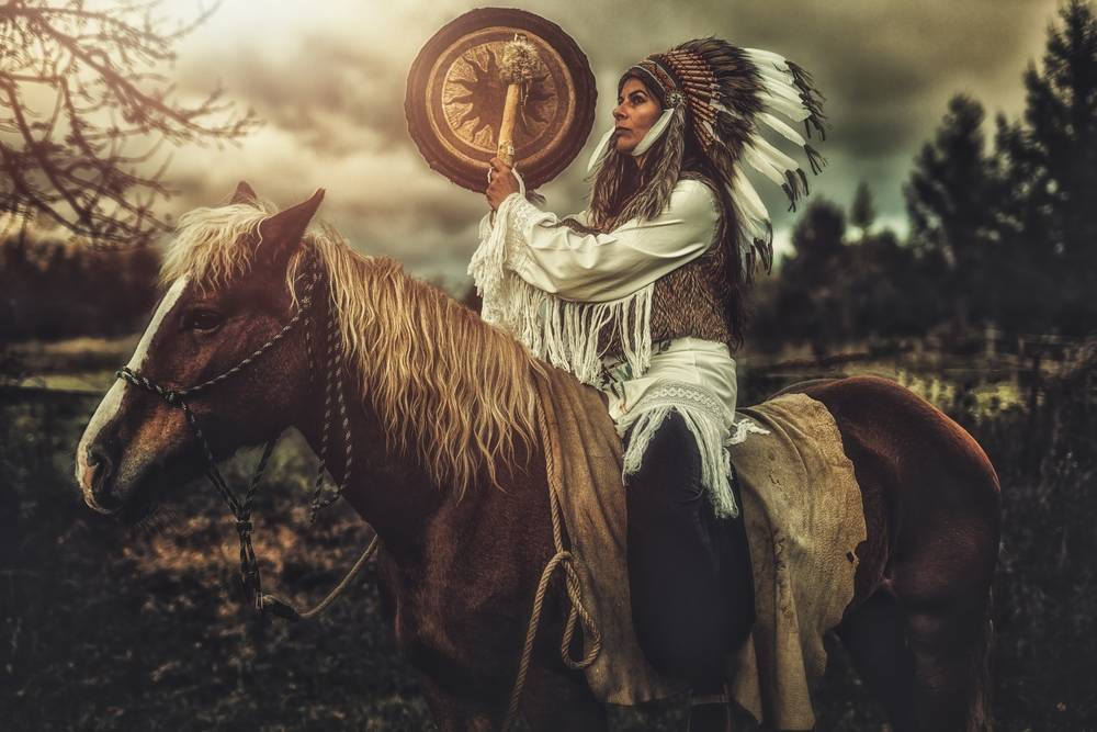 Indian woman on horse posing