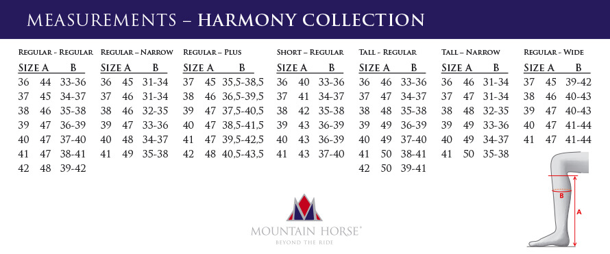 mountain horse harmony size chart