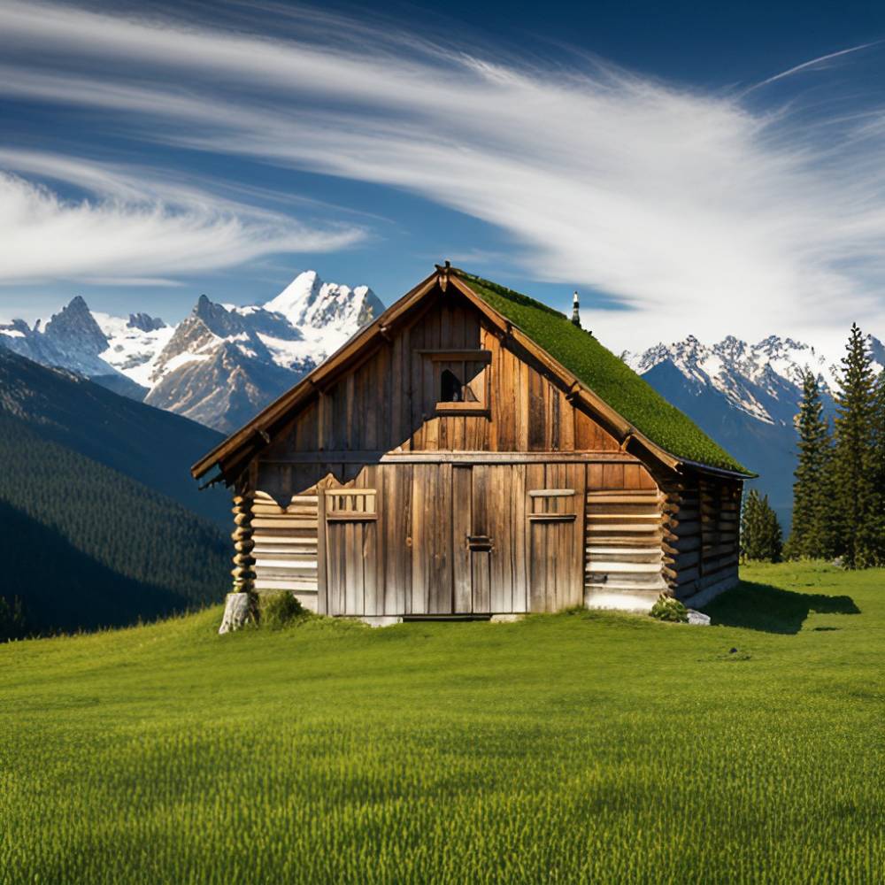 old barn with mountain view