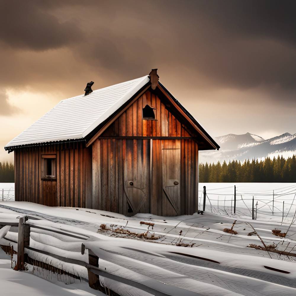 old barn wooden fence in winter