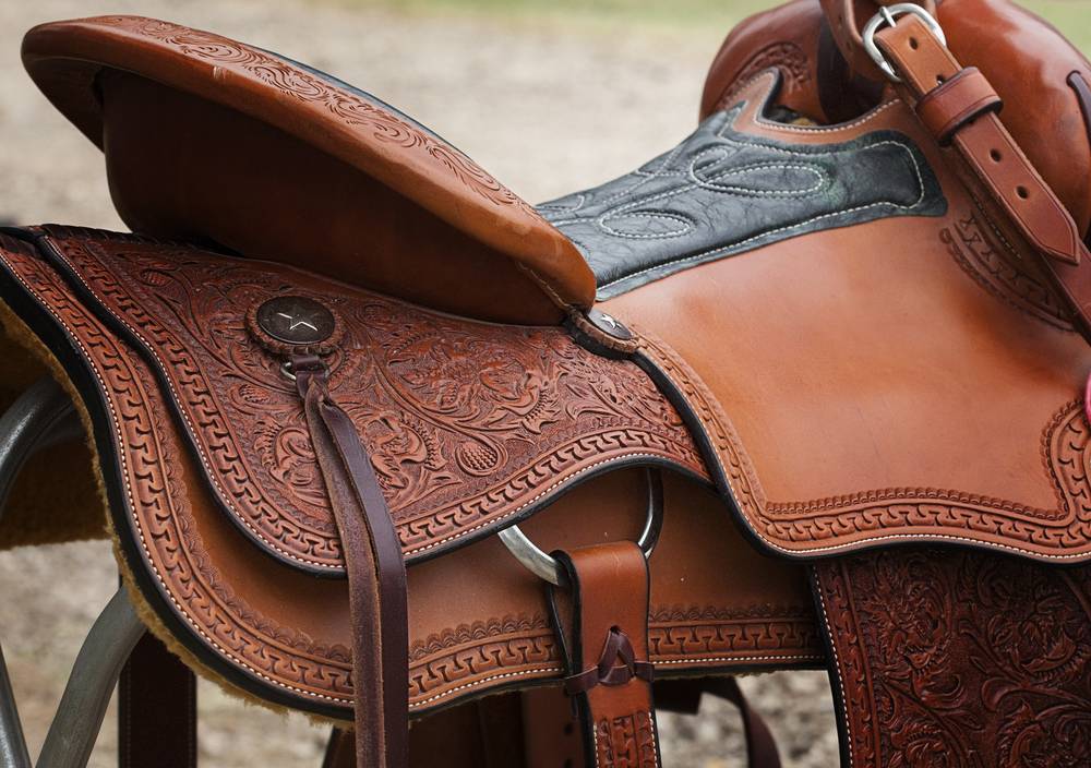 western brown leather saddle close up