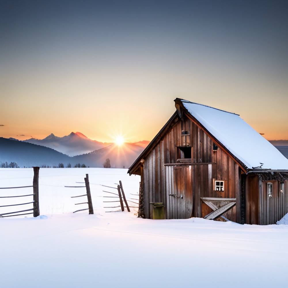 winter horse barn sunrise