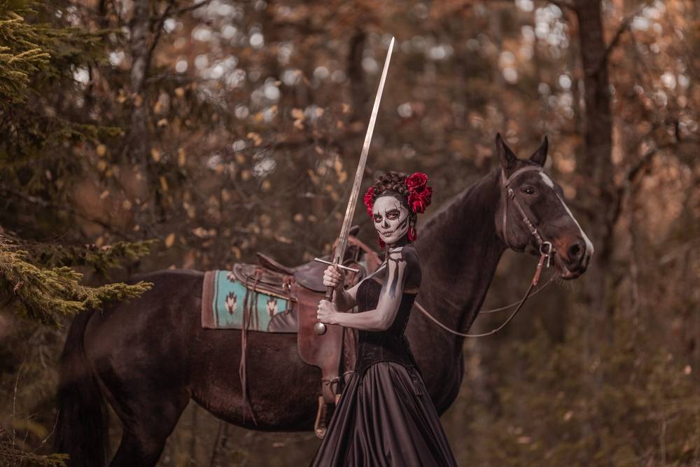 woman and horse skeleton costume