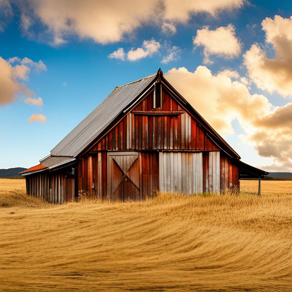 wooden horse barn on yellow grass