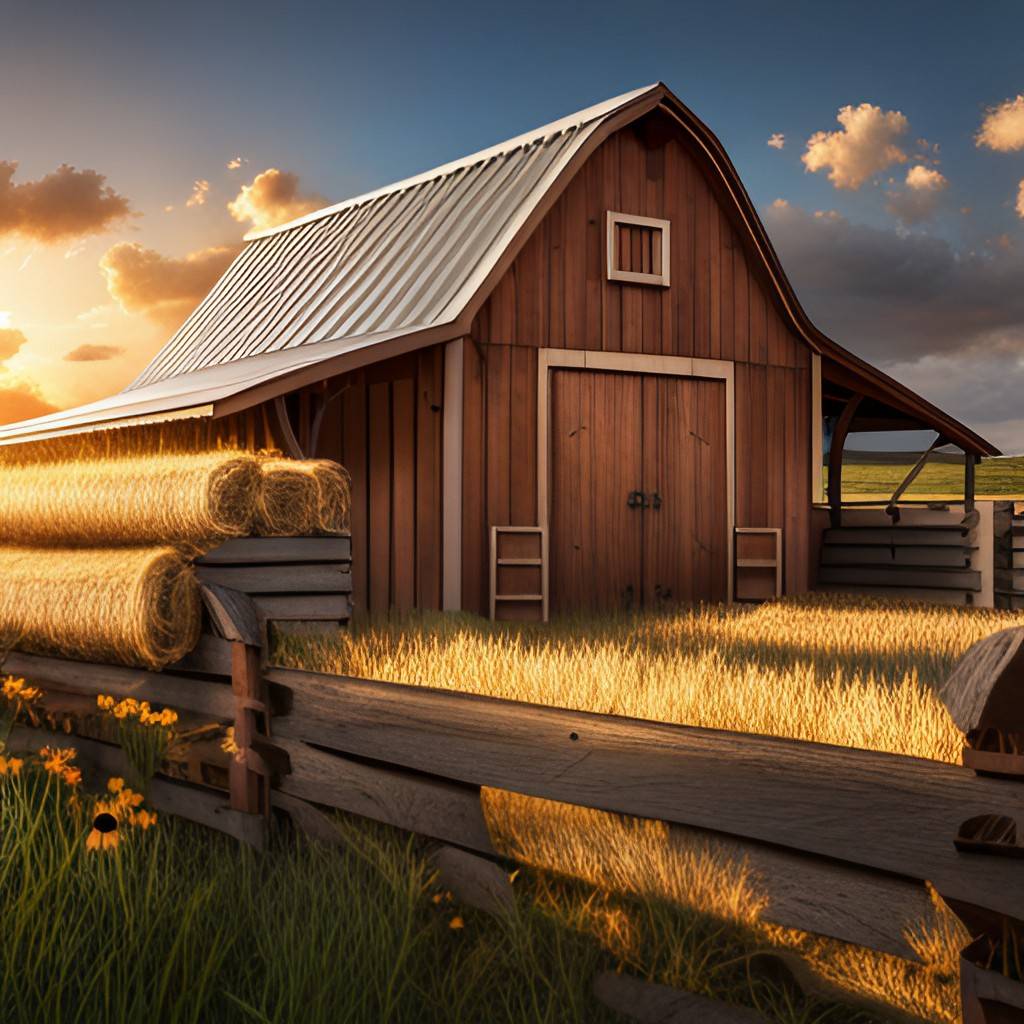 wooden small horse barn sunset